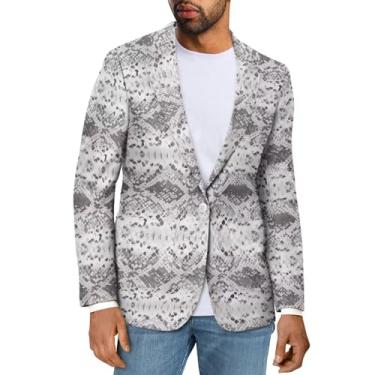 Imagem de Sprowallow Blazer masculino casual slim fit um botão elegante casacos esportivos lapela entalhada terno negócios blazers jaqueta outono, Listra de pele de cobra, 4X-Large