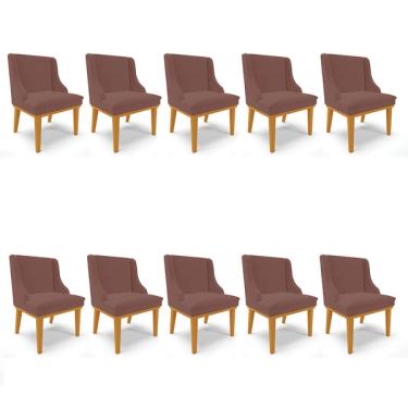Imagem de Kit 10 Cadeiras De Jantar Liz Veludo Rosê Base Fixa Madeira C