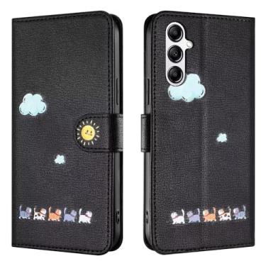 Imagem de Rnrieyta Miagon Capa para Samsung Galaxy A15 5G, capa de desenho animado animal nuvem gato bonito padrão dobrável suporte carteira de couro PU capa protetora com compartimentos para cartões, preto