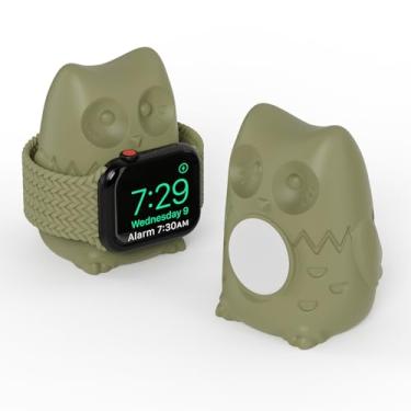 Imagem de MOSHOU Suporte carregador Eagle compatível com Apple Watch Series Ultra/8/SE2/7/6/SE/5/4/3/2/1 (49 mm, 45 mm, 44 mm, 42 mm, 41 mm, 40 mm, 38 mm), silicone à prova de queda, suporte de base de carregamento para relógio modo de mesa noturna (verde)