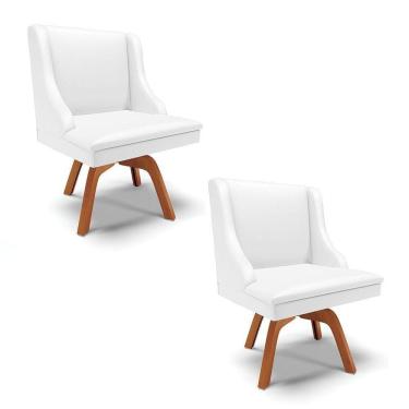Imagem de Kit 02 Cadeiras Corino Branco Giratória De Madeira
