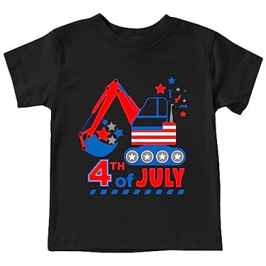 Imagem de Camisetas infantis para meninos 4 de julho com estampa de escavadeira, camiseta do Dia da Independência Americana, roupas de verão para meninos, B - preto, 13-14 Anos