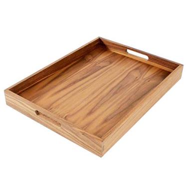 Imagem de Virginia Boys Kitchens Bandeja de madeira de nogueira com alças – sirva café, chá, coquetéis, aperitivos, café da manhã na cama ou para otomanos ou mesa – 50 x 38 cm retangular