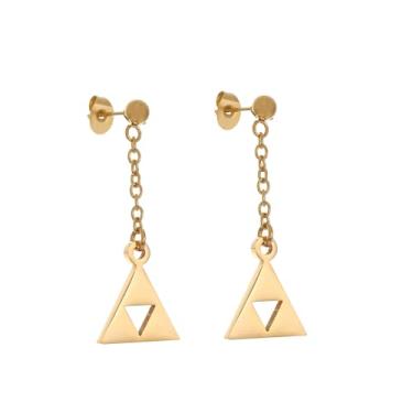 Imagem de HANMOZTION Colar com pingente de triângulo Zeldas para homens e mulheres, aço inoxidável, triforce, triforce, amuleto, gargantilha, Normal, Aço inoxidável, Pedra preciosa na