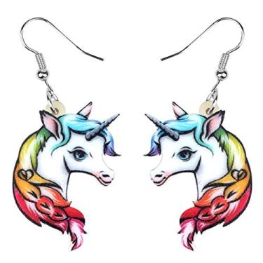 Imagem de Bonsny Brincos de unicórnio com pingente de acrílico para mulheres, meninas, crianças, belo presente, Acrílico, Sem pedra preciosa