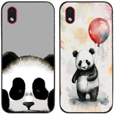 Imagem de 2 peças coruja lobo leão tigre gato pilha golfinhos pug husky cão dinossauro panda capa de telefone traseira gel TPU para Samsung Galaxy A3 Core (Panda)