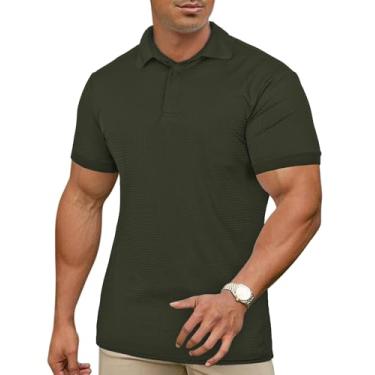 Imagem de KAWATA Camisa polo masculina de manga curta stretch slim fit para treino e golfe, A-Army Green, M