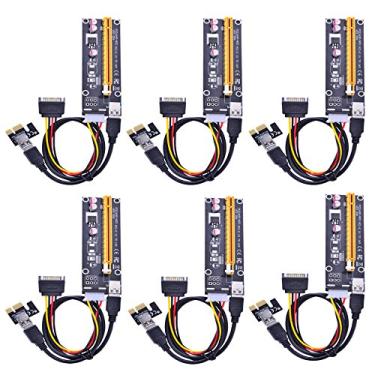 Imagem de Optimal Shop PCI Express 16x a 1x Cartão adaptador de suporte alimentado com cabo de extensão USB 3.0 de 60 cm e cabo de extensão MOLEX de 4 pinos para cabo de alimentação SATA, extensor de elevação de GPU e cabo de mineração de etéreo, 6 Pack