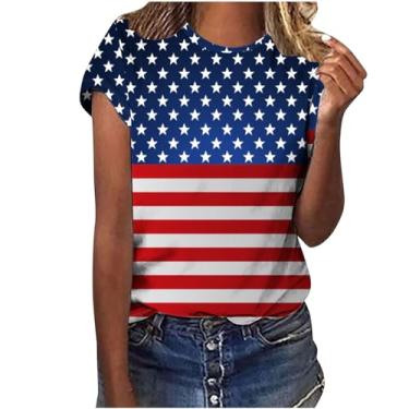 Imagem de Camisetas femininas engraçadas de 4 de julho com gola redonda e manga curta, camisetas patrióticas, caimento solto, A01 multicolorido, M