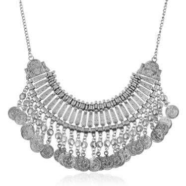 Imagem de Colar feminino com franja longa, estilo boêmio, prata, Zircônia cúbica, Zircônia cúbica