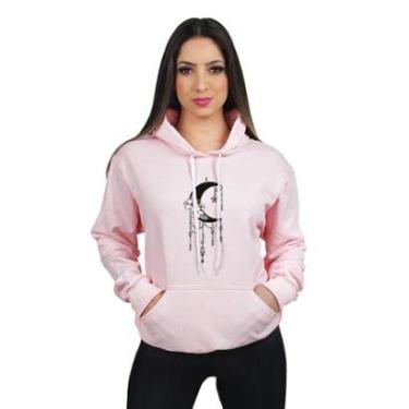 Imagem de Moletom Fem Canguru com Capuz Blusa de Frio Lua Flor Preto-Feminino