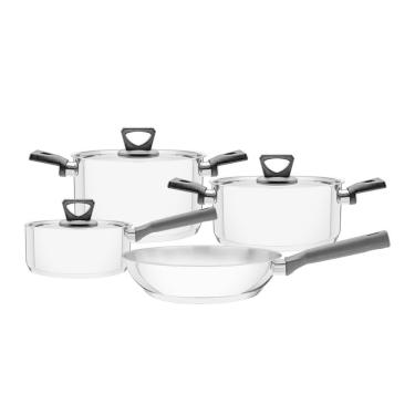 Imagem de Jogo De Panelas Tramontina Brava Baquelite Em Aço Inox Com Fundo Triplo Preto 4 Peças