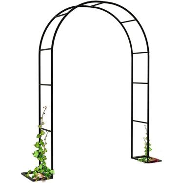 Imagem de Arco de jardim feito de arcos de rosa de metal preto, arco de treliça de arco de rosa de alto desempenho, treliça de coluna de rosa, auxílio de rosa para várias plantas trepadeiras, 220 cm x