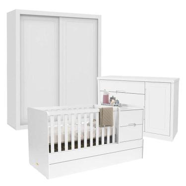 Imagem de Quarto de Bebê 2 Portas Tutto New com Berço Multifuncional Formare Branco Acetinado - M...