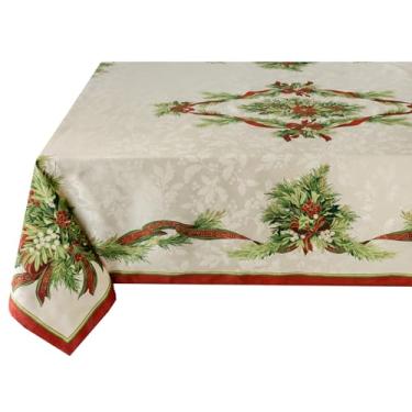 Imagem de Benson Mills Toalha de mesa de tecido impresso projetada com fitas de Natal, inverno, férias e Natal (132 cm x 177 cm retangular, fitas de Natal)
