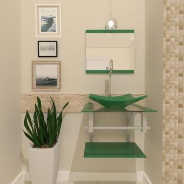 Imagem de Gabinete de Vidro Para Banheiro 45cm Com Cuba Quadrada - Cubas e Gabin