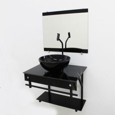 Imagem de Gabinete de vidro 60cm apx com cuba redonda - mármore preto - Cubas e 