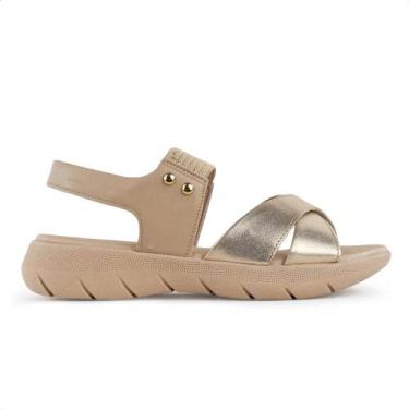 Imagem de Sandália Usaflex Plataforma Tira Elástico Feminina, Bege, Dourado, 36