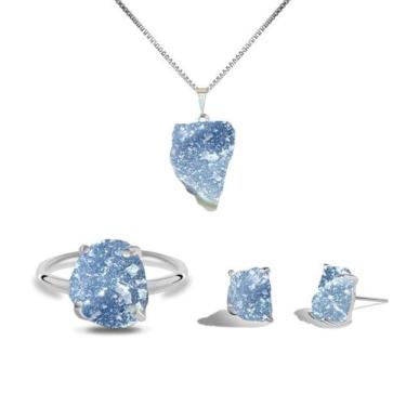 Imagem de Conjunto Natura Calcita Azul - Cristal Natural, Prata 925