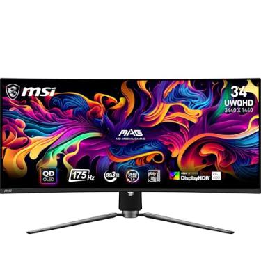 Imagem de MSI MAG 341CQP QD-OLED 34 polegadas UWQHD Monitor curvo para jogos - 1800R, 3440 x 1440 painel OLED de pontos quânticos, 175Hz / 0,03ms, 99% DCI-P3, ΔE≤2, DisplayHDR True Black 400, KVM - DP 1.4a,