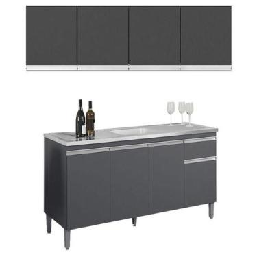 Imagem de Balcão de Pia Tatiane 145 cm e Armário Aéreo Andréia 4 Portas 160 cm C