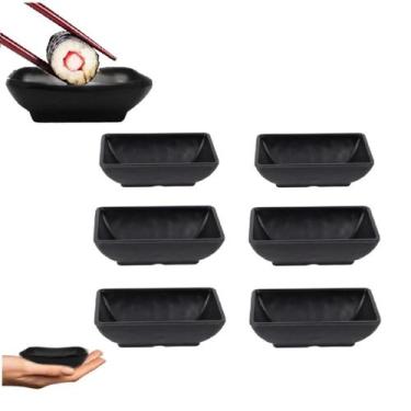 Imagem de 6 Molheira Porta Molho Shoyu Oriental em Melamina Preto 50ml - Lyor