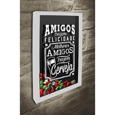 Imagem de Quadro Porta Tampinhas Amigos trazem felicidade - Quadro Novo, Branco,