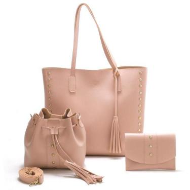 Imagem de Bolsa Feminina k Com 3 Peças Casual Leve Sacola Grande NUDE - Mariana 