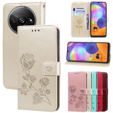 Imagem de Monwutong Capa carteira para Redmi A3, capa de couro PU à prova de choque com fecho magnético e slots de cartão de dinheiro coldre para telefone para Redmi A3, MG Golden