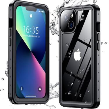 Imagem de Justcool Capa para iPhone 13 à prova d'água, IP68 à prova d'água e protetor de tela integrado 360 capa subaquática à prova de choque e poeira para iPhone 13 6,1 polegadas preta