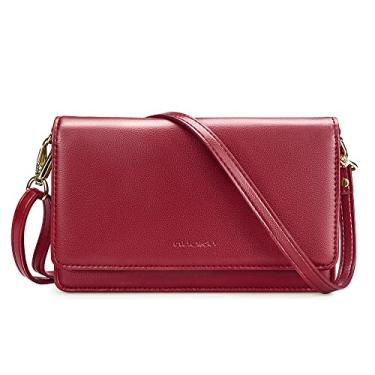 Imagem de nuoku Bolsa transversal feminina para celular, pequena bolsa com compartimentos para cartão de crédito, carteira de couro leve, 8 - Borgonha