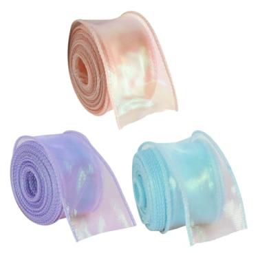 Imagem de ccHuDE 3 rolos 4 cm 10 jardas fitas de organza iridescentes fitas transparentes com fio buquês de flores fitas brilhantes fitas com fio fitas decorativas para fazer laços