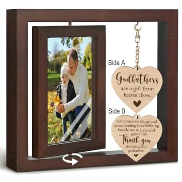 Imagem de Porta-retrato de madeira padrinho de afilhado, porta-retrato giratório flutuante para presente de padrinho, presente de batismo de padrinho para Natal, aniversário, 10 x 15 cm, presente religioso para