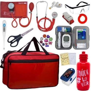 Imagem de Kit Bolsa Cores Aparelho de Pressao Esfigmomanometro Estetoscópio Medi