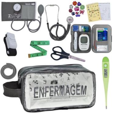 Imagem de Kit de Enfermagem Aparelho de  Pressao Estetoscopio Necessaire Transpa
