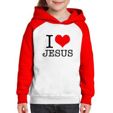Imagem de Moletom Infantil I Love Jesus - Foca na Moda, Branco, Vermelho, 10