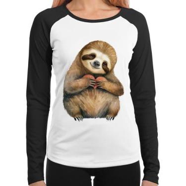 Imagem de Baby Look Raglan Bicho Preguiça Coração Manga Longa - Foca na Moda, Br