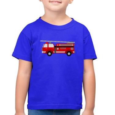 Imagem de Camiseta Algodão Infantil Caminhão de Bombeiro - Foca na Moda, Azul ro