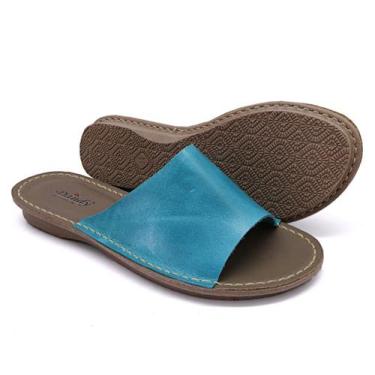 Imagem de Sandália Rasteirinha Feminina Couro Chinelo Confortável - Dandy, Azul,
