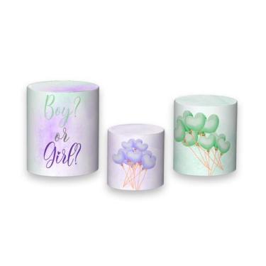 Imagem de Trio De Capa Cilindro - Chá Revelação Aquarela Verde e Lilas 028 - Via