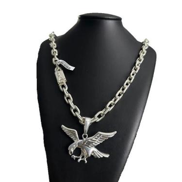 Imagem de Cordão cadeado 12mm + pingente águia banhado a prata 925 - ToJoia18k