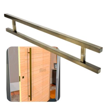 Imagem de Puxador Portas Duplo Aço Inox Antique Ouro Velho Aristocrata 1,8 m para portas: pivotantes/madeira/vidro temperado/porta alumínio e portões