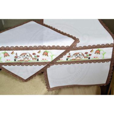 Imagem de Jogo de Caminho Bordado em Ponto Cruz - Vaquinha  com Flores