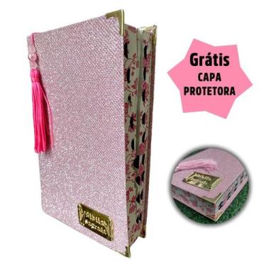 Imagem de Bíblia Feminina Perolada Glitter Letra Gigante com Harpa e Capa Protet