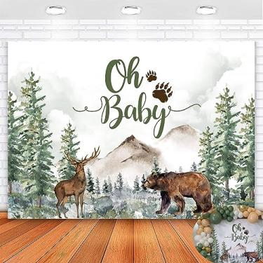 Imagem de Avezano Pano de fundo Let The Adventure Begin Oh Baby Woodland Baby Shower Backdrop Boys Mountain Wilderness Adventure Baby Shower Decoration Background 2,1 x 1,5 m