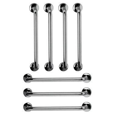 Imagem de Barra de Apoio 60cm Inox Kit 7 Unidades Banheiro Segurança Idoso Escad