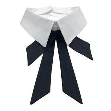 Imagem de Vpang Gola falsa destacável lapela xadrez gola falsa gargantilha Peter Pan colar gravata borboleta (branca)