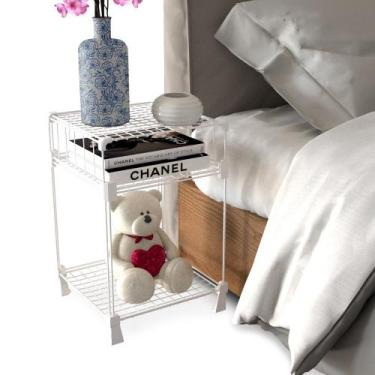 Imagem de Mesa de Cabeceira Aramada Quarto 30x45cm Branco Mesinha Lateral Sala E