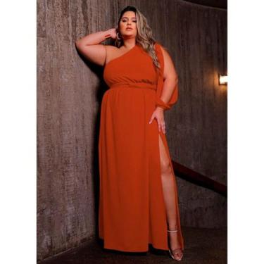 Imagem de Vestido Feminino Manga Única Plus Size Longo Com Fenda e Abertura Na M