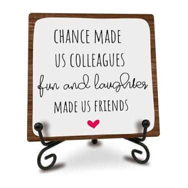 Imagem de Presente de placa de madeira de 12,7 cm - Chance Made Us Colleagues Fun And Laughter Made Us Friends - Presentes inspiradores para colegas de trabalho, placa de madeira com suporte de metal, presentes